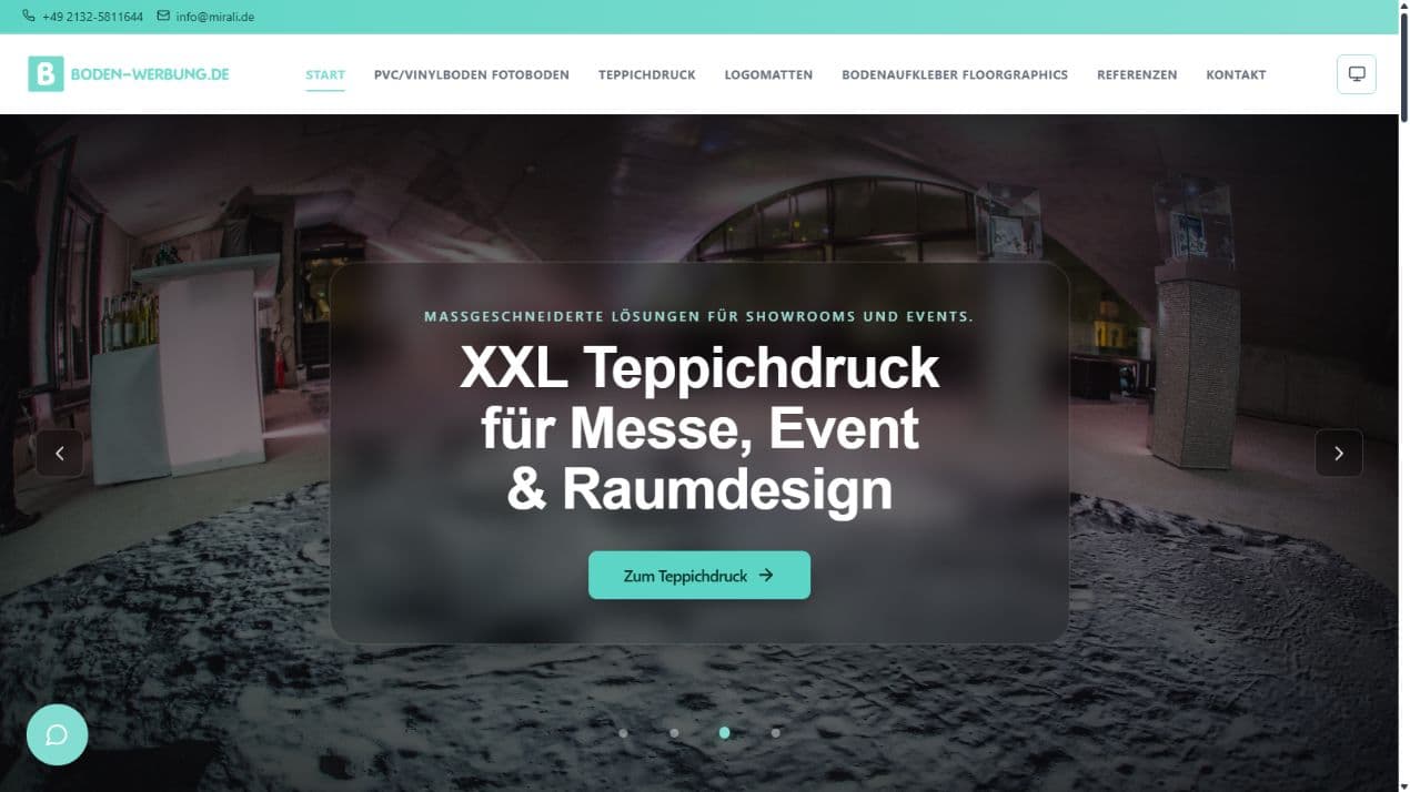 Website-Ansicht: Boden-Werbung — individueller Webauftritt