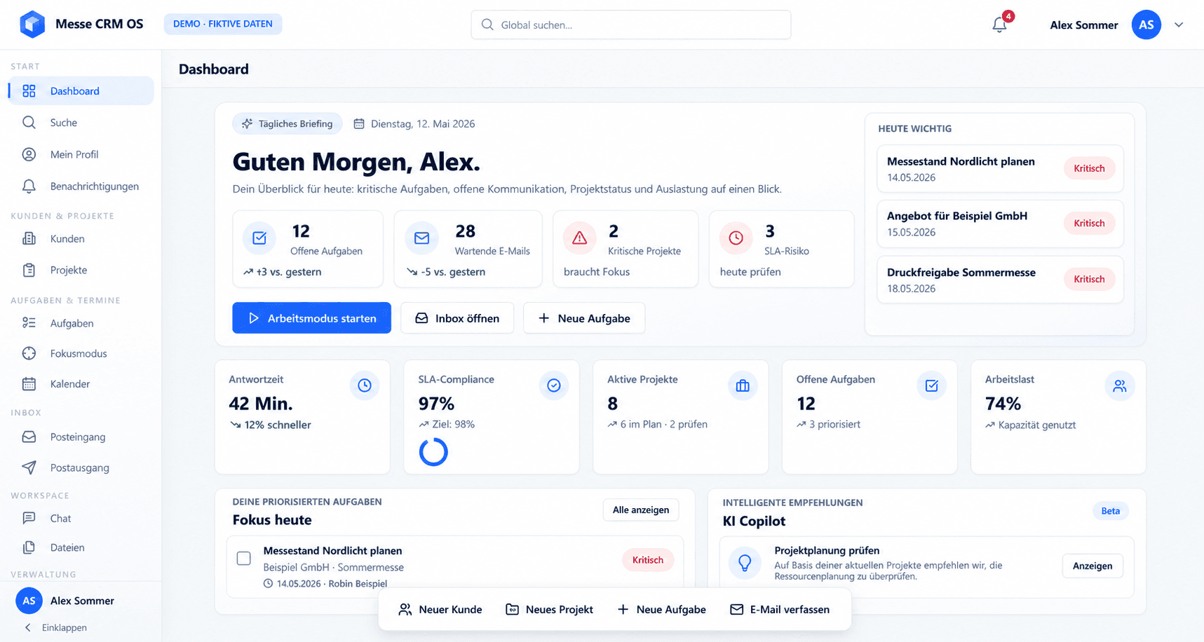 Anonymised demo: mirali — custom CRM with AI