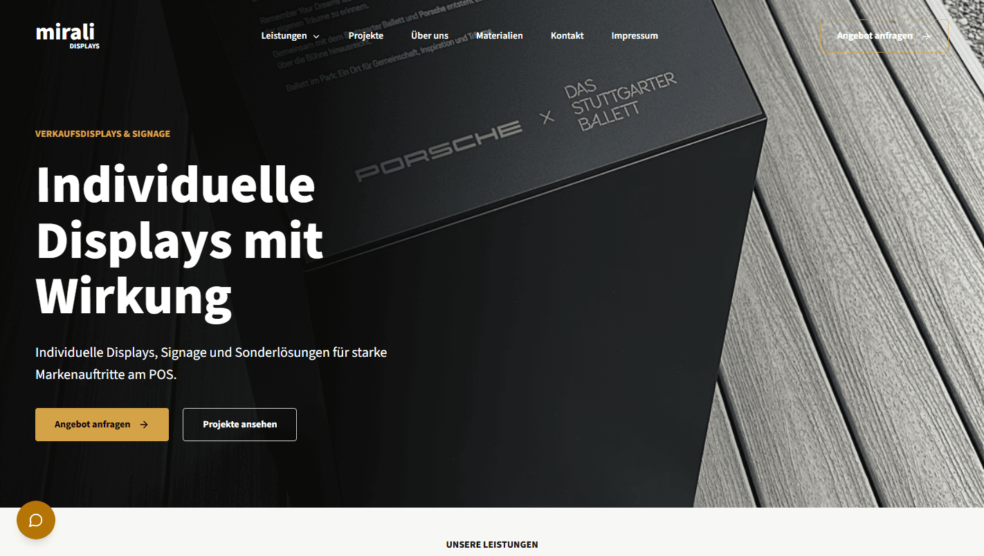 Website preview: mirali Displays — digital product presentation
