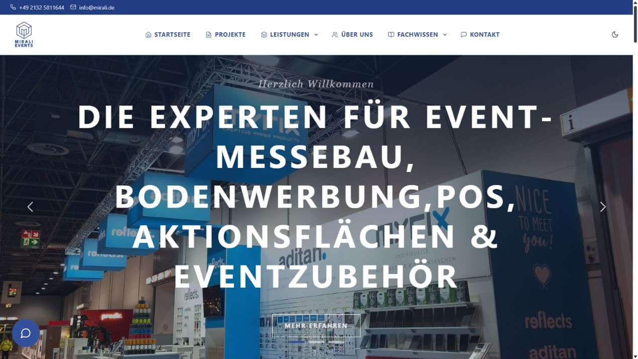 Website-Ansicht: mirali Events — individuelles Websystem